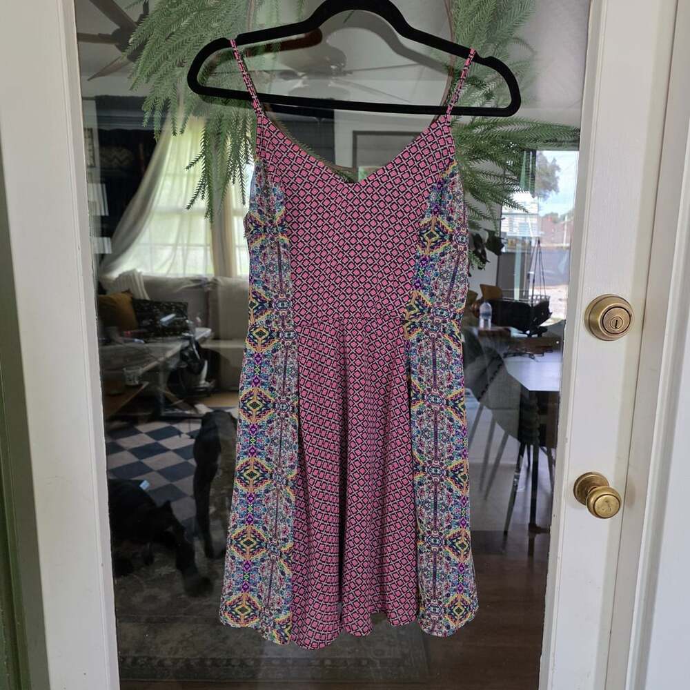 Fire Los Angeles Dress Size M Pink Geometric Smocked Cami
